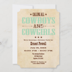 Mint Green Vintage Cowboy Invitation Anniversaire