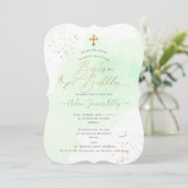 Mint Green Waterverf Baptism+1st Birthday Kaart (Staand voorkant)