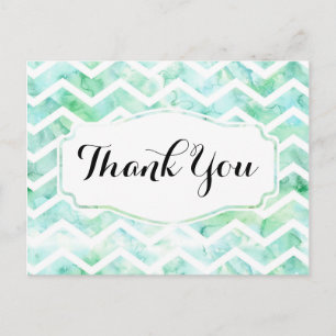 Mint Green Waterverf Chevron Dank u Briefkaart