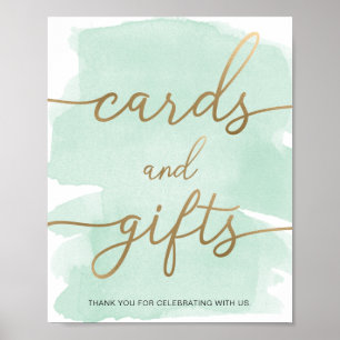 Mint Green Waterverf Gold Kaarten en cadeaubonnen Poster