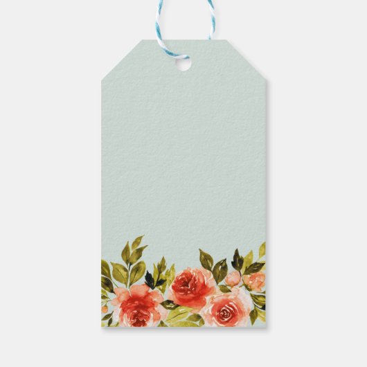 Mint Green Waterverf Rozen Weddenschap Bedankt Cadeaulabel (Achterkant)