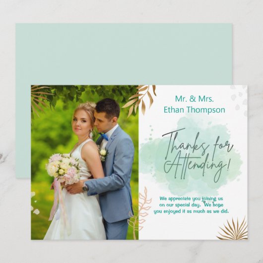 Mint Green Wedding Foto Flat Hartelijk dank Bedankkaart (Voorkant / Achterkant)