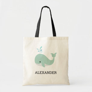 Mint Green Whale Kinderen Cute Personalized Tote Bag