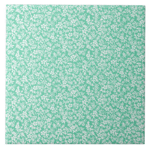  Mint Green White Antiek Floral Pattern Tegeltje