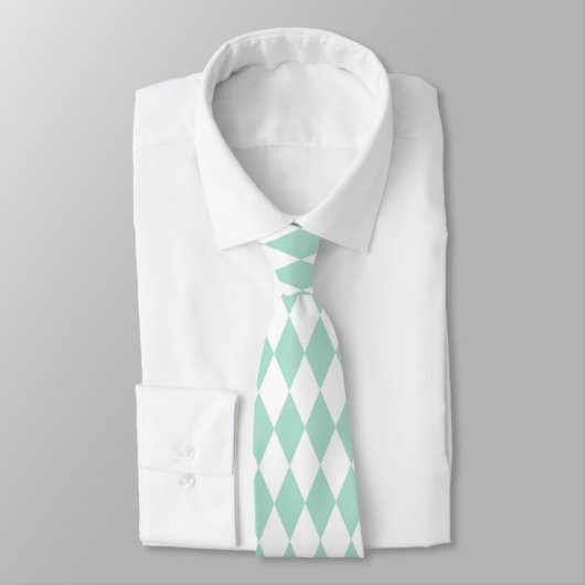 Mint Green & White Diamond Shapes Retro Stropdas (Gebonden)