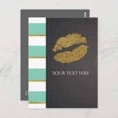 Mint Green & White Faux Gold Shimmer Lips Event Briefkaart (Voorkant / Achterkant)