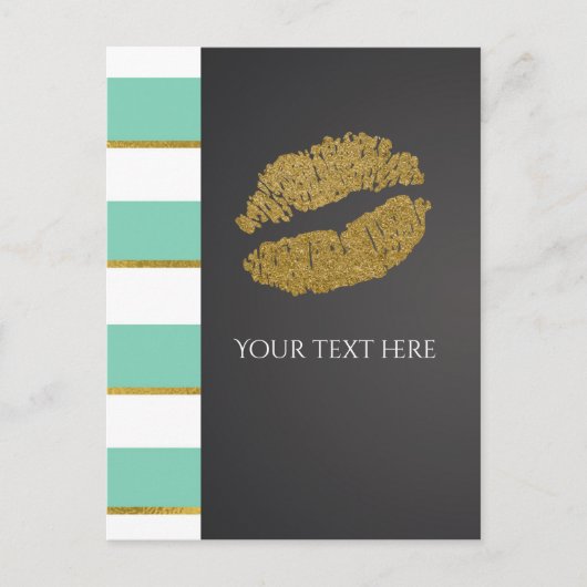 Mint Green & White Faux Gold Shimmer Lips Event Briefkaart (Voorkant)