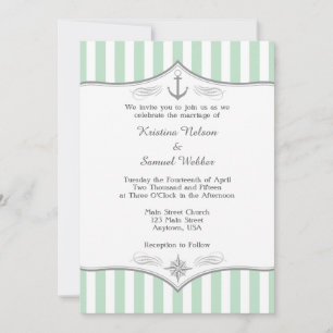 Mint Green White Grey Nautical Wedding Invitation Kaart