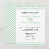Mint Green White Herringbone Wedding Invitation Kaart (Voorkant / Achterkant)