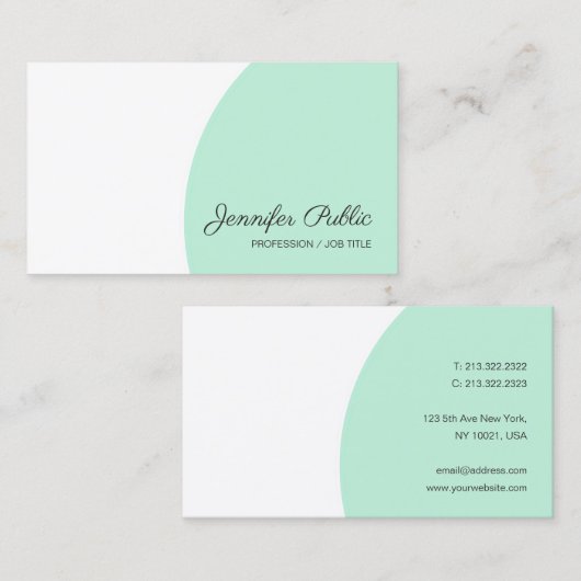 Mint Green White Modern Handwriting Script Name Visitekaartje (Voorkant / Achterkant)