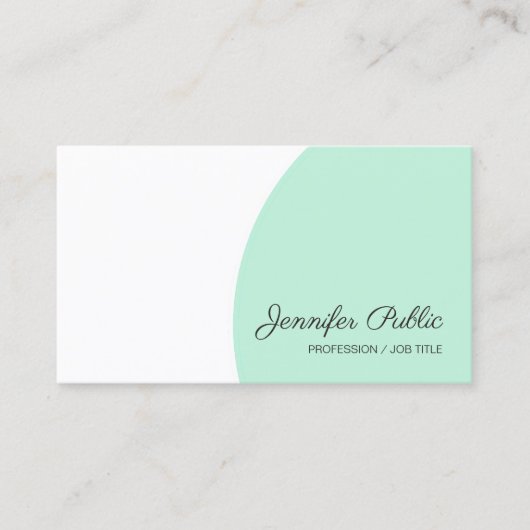 Mint Green White Modern Handwriting Script Name Visitekaartje (Voorkant)