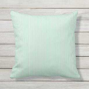 Mint Green White Pin Stripe Outdoor Pillow 16x16 Buitenkussen