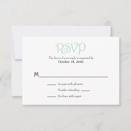 Mint Green White Plain Simple Wedding RSVP-kaarten RSVP Kaartje (Voorkant)