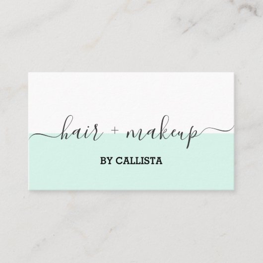 Mint Green White Script Hair Make-up Visitekaartje (Voorkant)