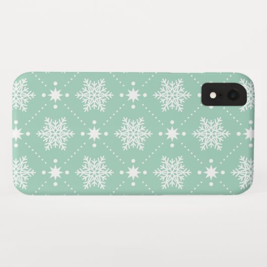 Mint Green White Snowflakes kerspatroon Case-Mate iPhone Case (Achterkant (horizontaal))