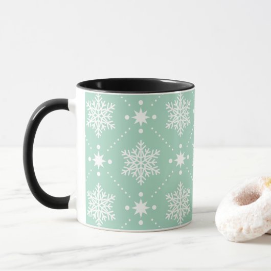 Mint Green White Snowflakes kerspatroon Mok (Met donut)