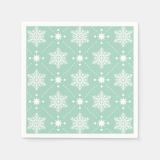 Mint Green White Snowflakes kerspatroon Servetten (Voorkant)