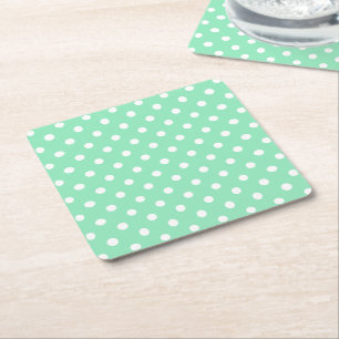  Mint Green White Stippen Elegant Trendy Vierkante Kartonnen Onderzetter