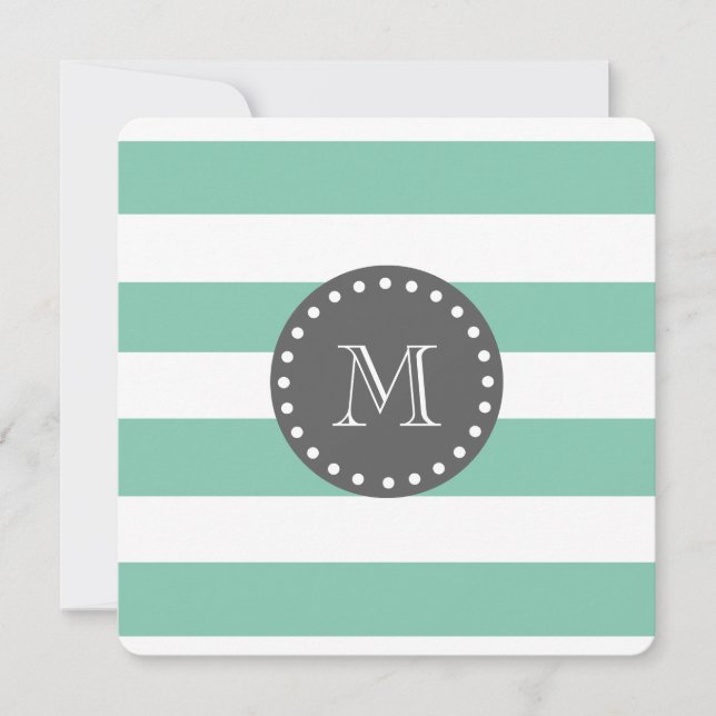Mint Green White Stripes Pattern, Charcoal Monogra (Voorkant)