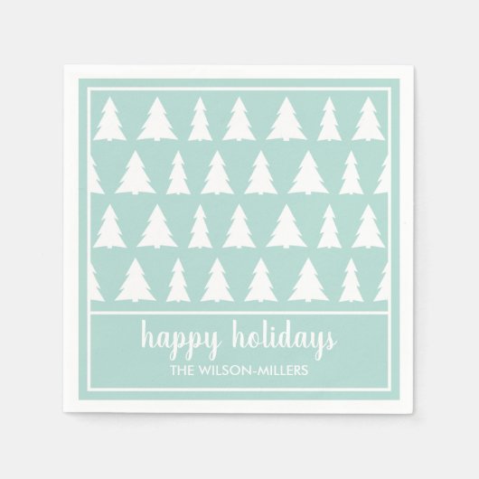 Mint Green White Tree Pattern Name Holiday Party Servet (Voorkant)