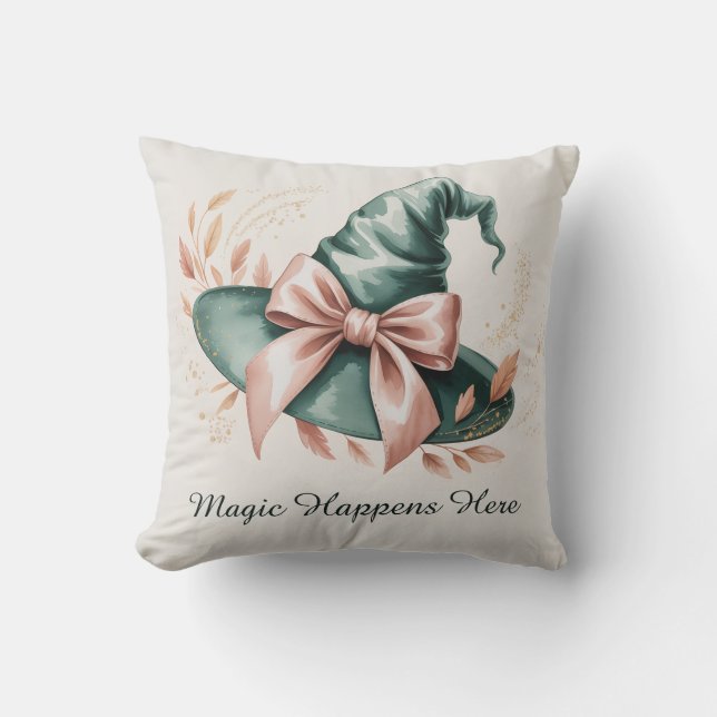 Mint Green Witch Pet Spooky Schattige Halloween Kussen (Voorkant)