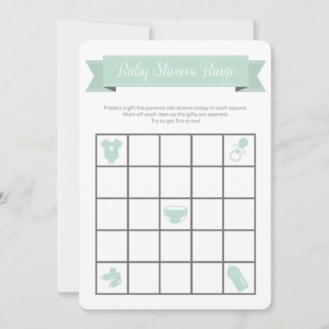 Mint Grey Baby shower Bingo Game Double Sided (Voorkant)