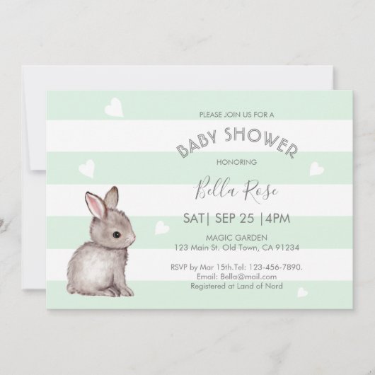 Mint Grey Bunny Baby Shower Invitations (Devant)