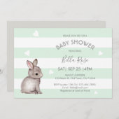 Mint Grey Bunny Baby Shower Invitations (Devant / Derrière)