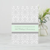 Mint Grey Damask 20e Jubileum Party Invitation Kaart (Staand voorkant)