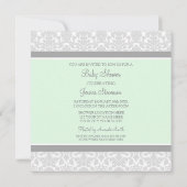 Mint Grey Damask Custom Baby Shower Invitaties Kaart (Achterkant)