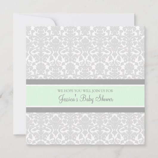 Mint Grey Damask Custom Baby Shower Invitaties Kaart (Voorkant)