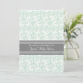 Mint Grey Damask Custom Baby Shower Invitaties Kaart (Staand voorkant)