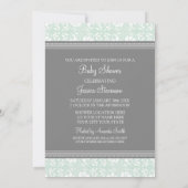 Mint Grey Damask Custom Baby Shower Invitaties Kaart (Achterkant)