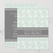 Mint Grey Damask Custom Baby Shower Invitaties Kaart (Voorkant / Achterkant)