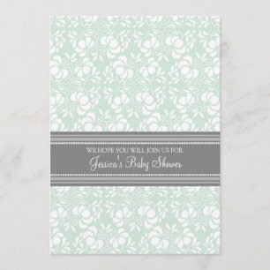 Mint Grey Damask Custom Baby Shower Invitaties Kaart