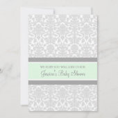 Mint Grey Damask Custom Baby Shower Invitaties Kaart (Voorkant)