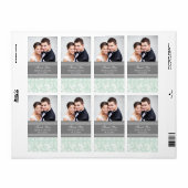 Mint Grey Damask Photo Mariage Étiquettes (Feuille entière)