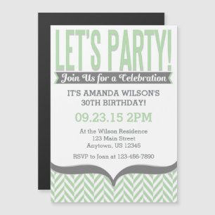 Mint Grey Moderne Magnétique Invitations d'anniver