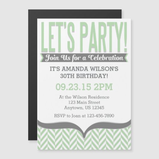Mint Grey Moderne Magnétique Invitations d'anniver (Devant / Derrière)