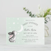 Mint Grey Moon Stars Bunny Baby Shower Invitaties Kaart (Staand voorkant)