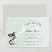 Mint Grey Moon Stars Bunny Baby Shower Invitaties Kaart (Voorkant / Achterkant)