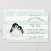 Mint Grey Penguin Baby Shower Invitations Kaart (Voorkant)