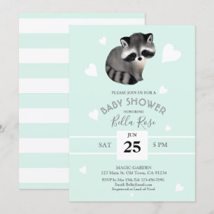 Mint Grey Raccoon Baby Shower-uitnodigingen Kaart