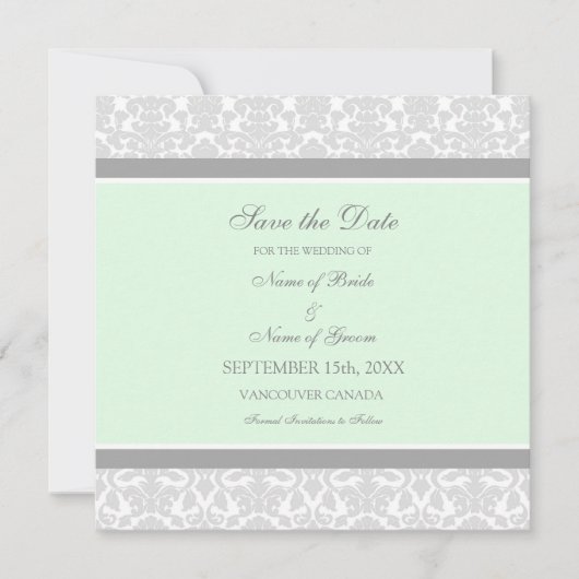 Mint Grey Wedding Save the Date Card (Voorkant)