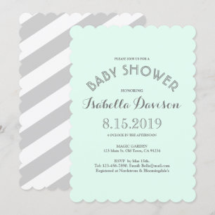 Mint Grey White Stripes Baby shower Kaart