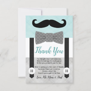 Mint grijs klein man snor jongen baby shower bedankkaart