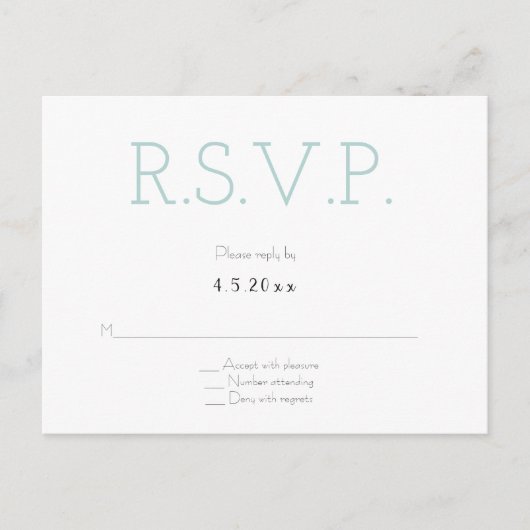 Mint grijs typografie bruiloft rsvp briefkaarten (Voorkant)