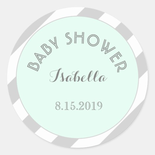 Mint grijs wit strepen Baby showers Sticker (Voorkant)