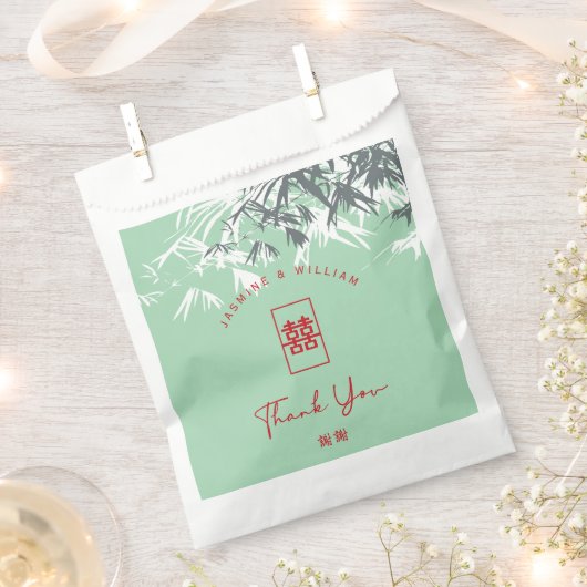 Mint groen bamboe bladeren dubbel xi chinees bruil bedankzakje (Geknipt)