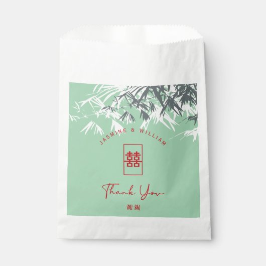 Mint groen bamboe bladeren dubbel xi chinees bruil bedankzakje (Voorkant)